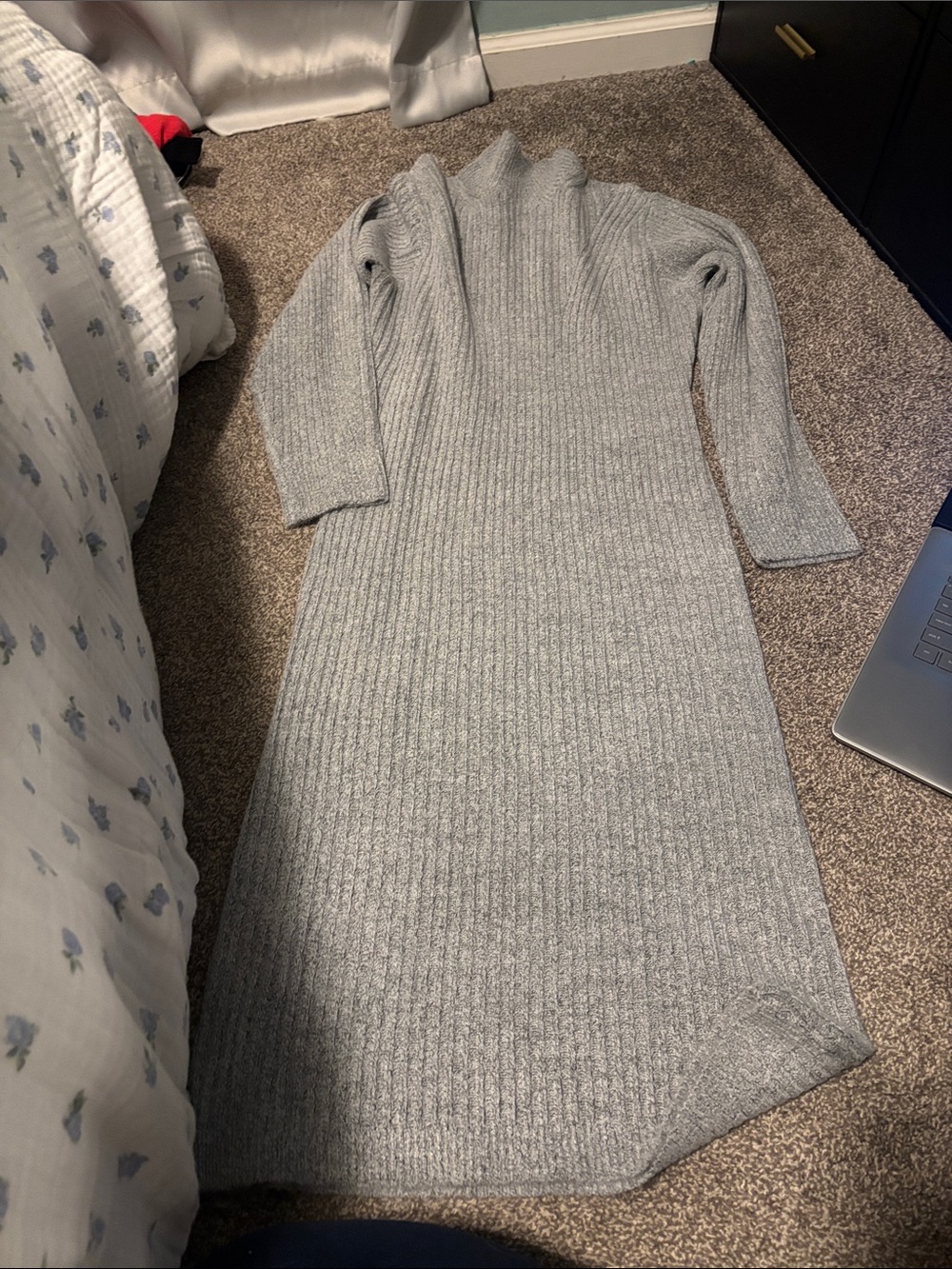 Fashion Nova Light Gray Ribbed Knit Midi Dress
